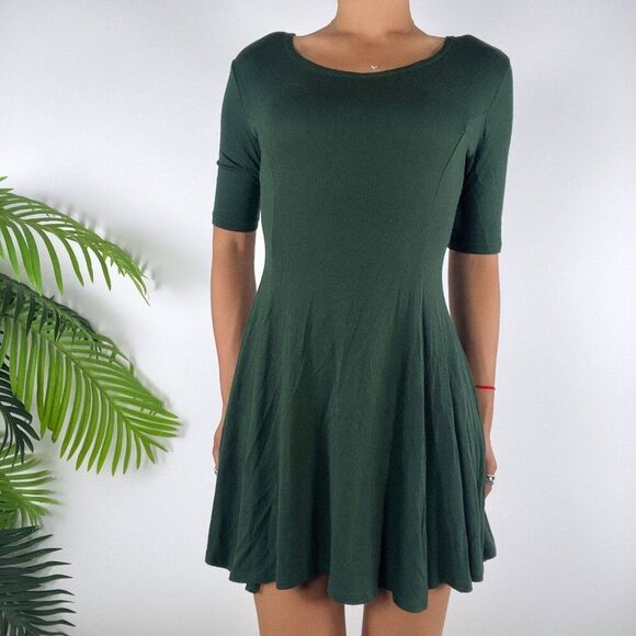 Vintage Y2K Green Fairy Grunge Granola Girl Casual A-Line Mini Skater Dress / M - Picture 3 of 8